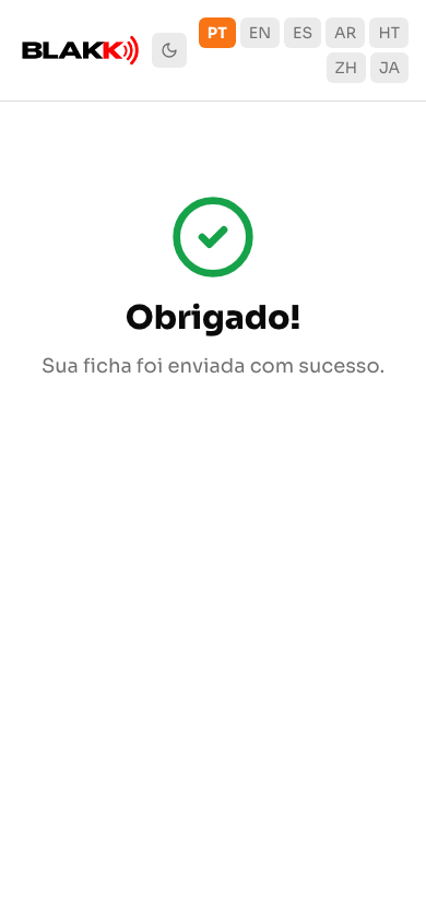 Confirmação de que a ficha foi enviada