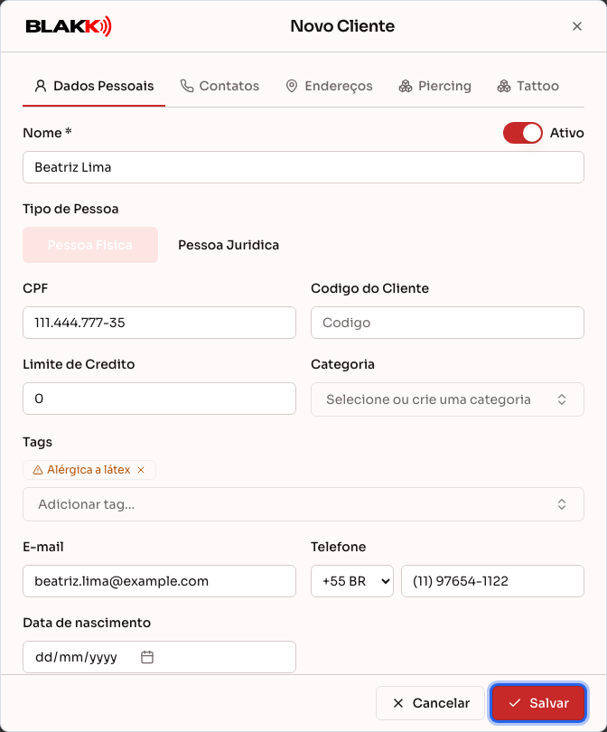 Tag de alerta criada e marcada no cliente