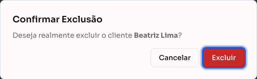 Confirmação de exclusão de um cliente