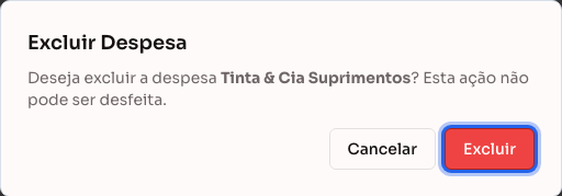 Confirmação de exclusão de uma despesa