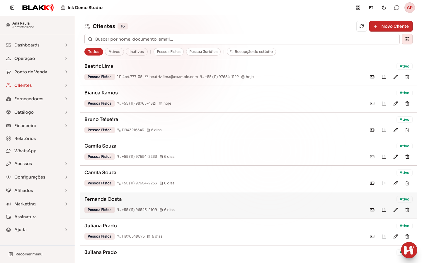 Lista de clientes para conferir os cadastros importados