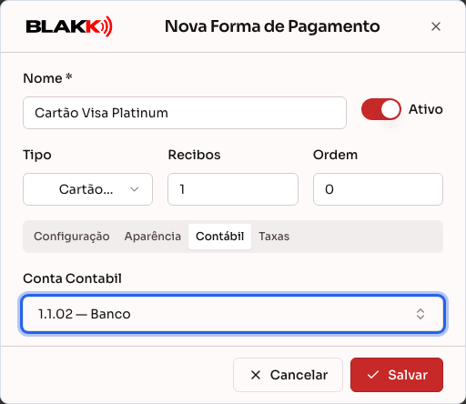Aba Contábil com a conta contábil escolhida