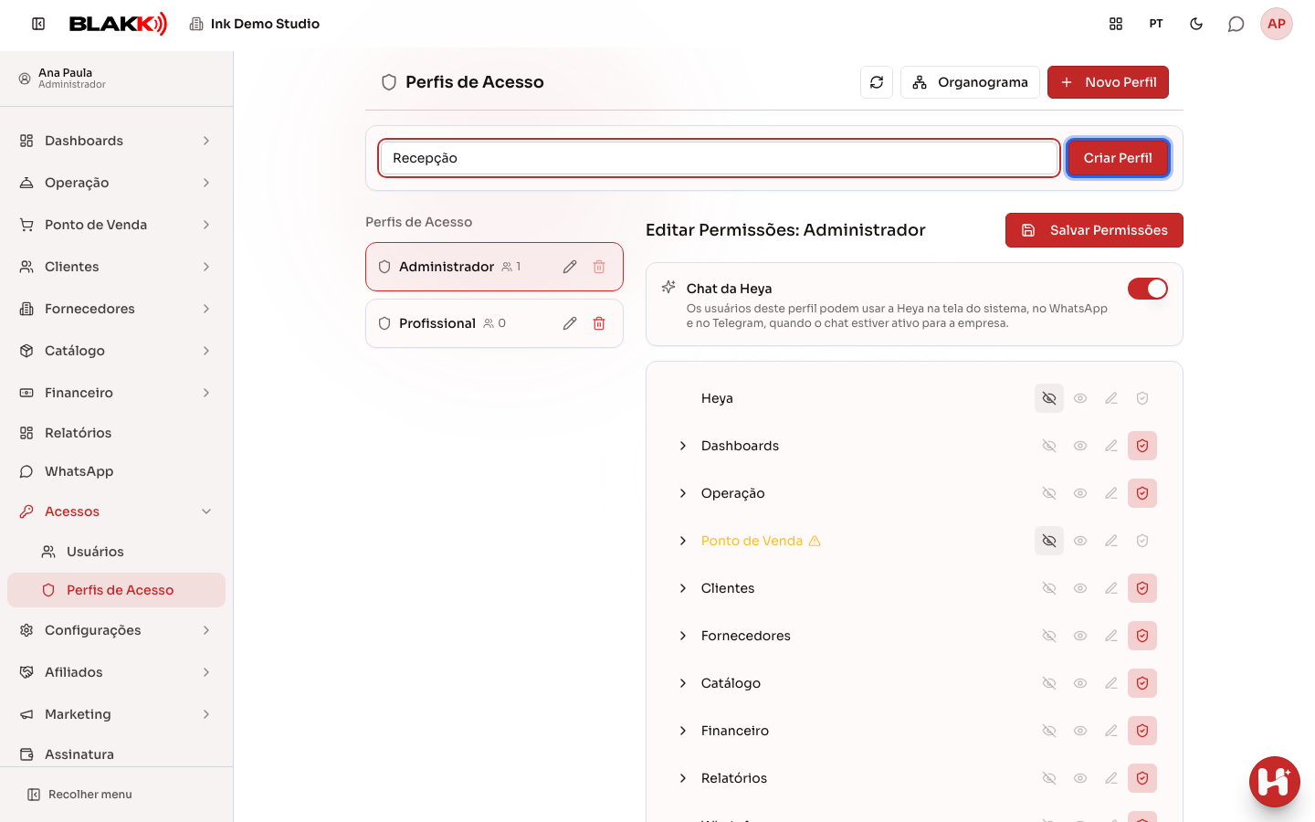 Formulário de novo perfil, com o nome preenchido