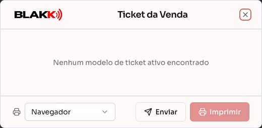 Janela “Ticket da Venda” aberta, com as opções de imprimir e enviar