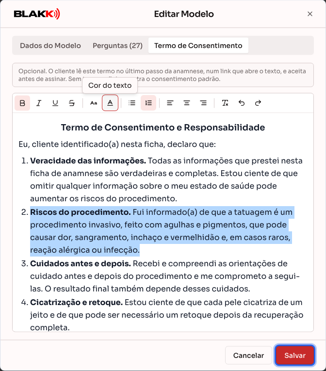 Botão Salvar da janela Editar Modelo