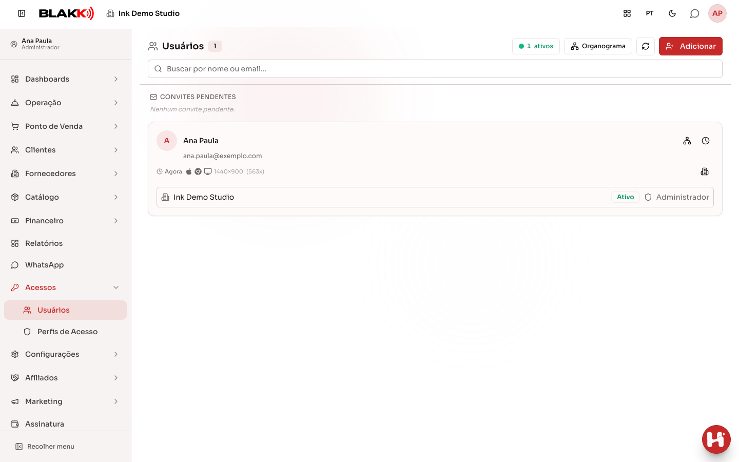 Lista de usuários do studio